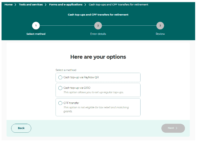 how to top up CPF SA step 6