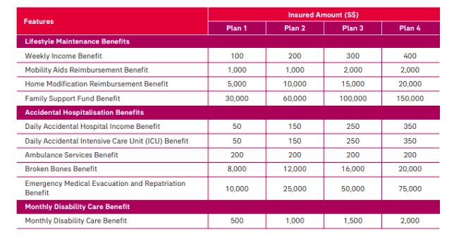 AIA Solitaire PA (II) table of optional benefits